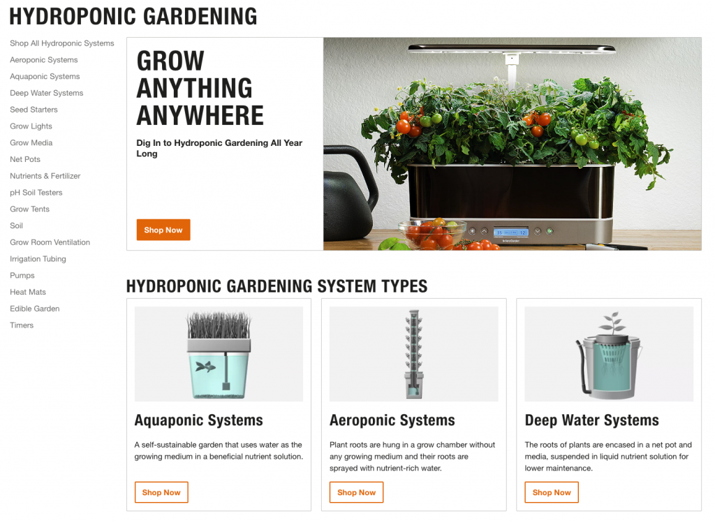 hydroponic gardening category page
