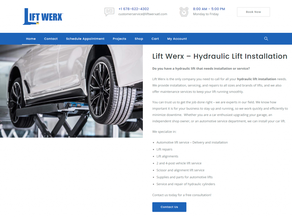 Lift Werx home page screenshot