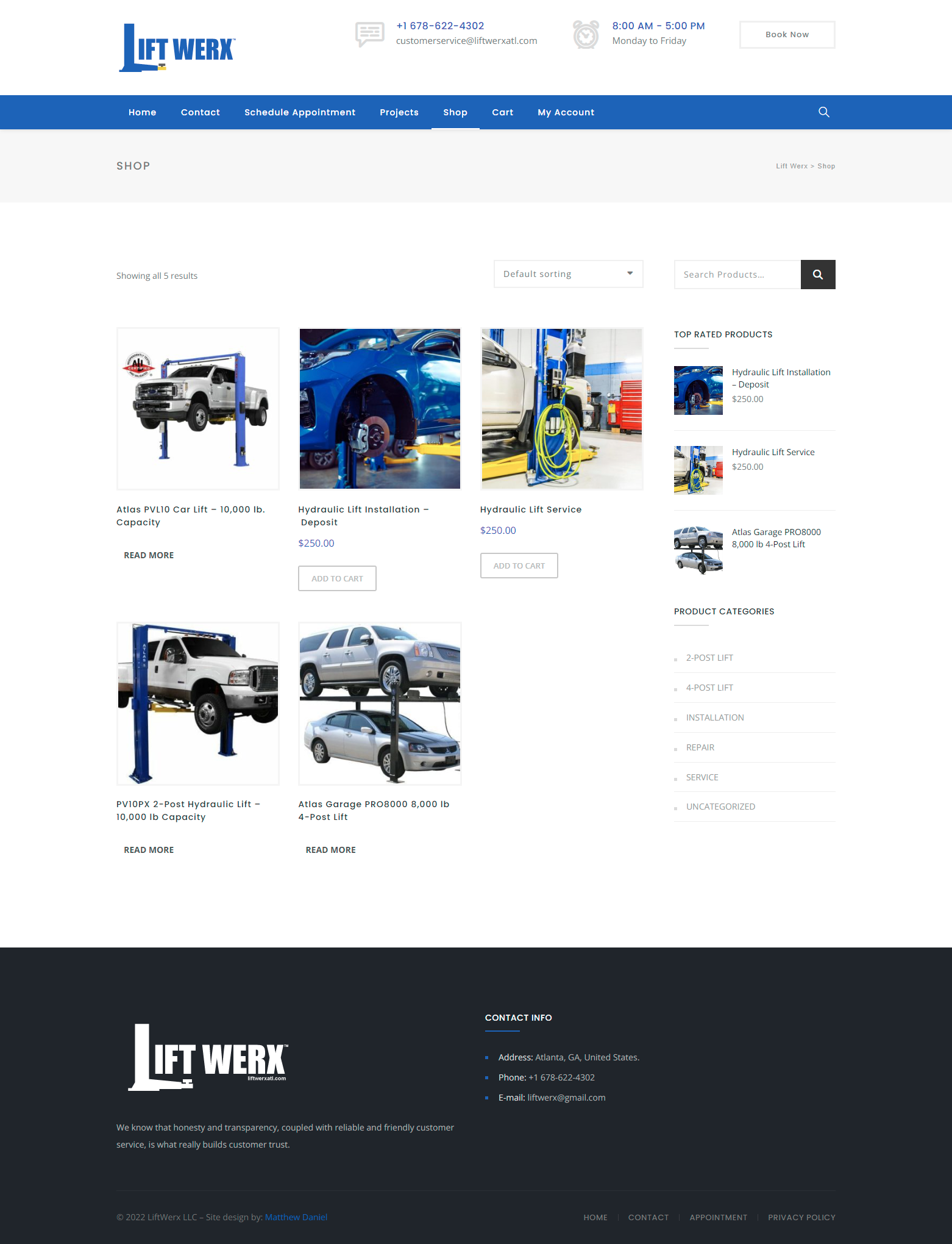 screenshot of the shop page for the Lift Werx website on the desktop experience
