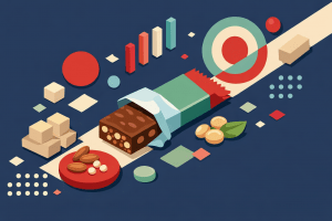 protein snack bar with the wrapper being removed in an illustrative flat colored isometric style